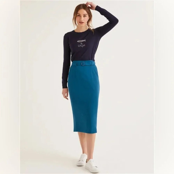BODEN Christina‎ Belted Midi Pencil Skirt in Baltic - Picture 1 of 13